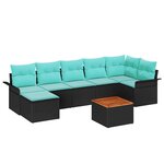 vidaXL Ensemble de canapé de jardin 8 Pièces Noir et turquoise polyrotin