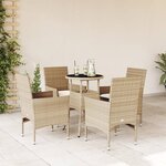 vidaXL Ensemble à manger de jardin et coussins 5 Pièces beige rotin verre