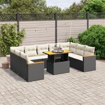 vidaXL Salon de jardin 10 Pièces avec coussins noir résine tressée