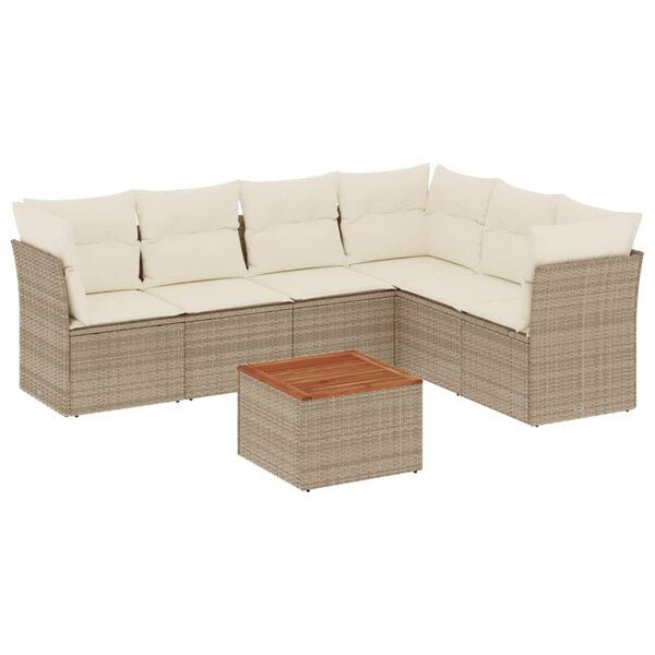 vidaXL Salon de jardin avec coussins 7 Pièces beige résine tressée