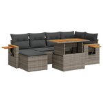 vidaXL Salon de jardin avec coussins 7 Pièces gris résine tressée acacia