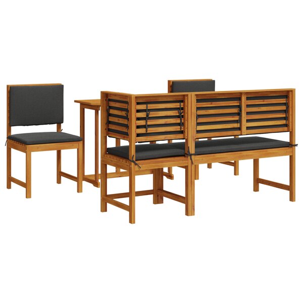 Set de salle à manger de jardin 5 pièces avec coussins en bois d'acacia