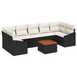 vidaXL Ensemble de Canapés de Jardin 8 pièces avec Coussins Noir Rattan Acacia