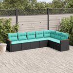 vidaXL Salon de jardin 7 Pièces avec coussins noir résine tressée