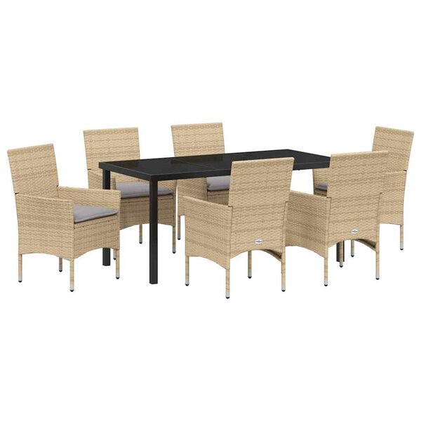 vidaXL Ensemble de salle à manger pour jardin 7 Pièces Beige polyrotin