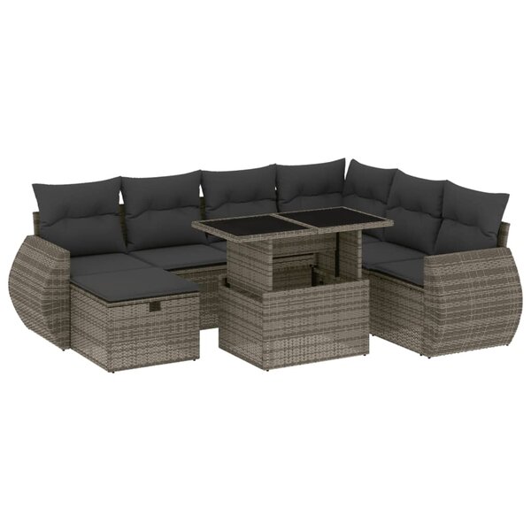 vidaXL Salon de jardin 8 Pièces avec coussins gris résine tressée