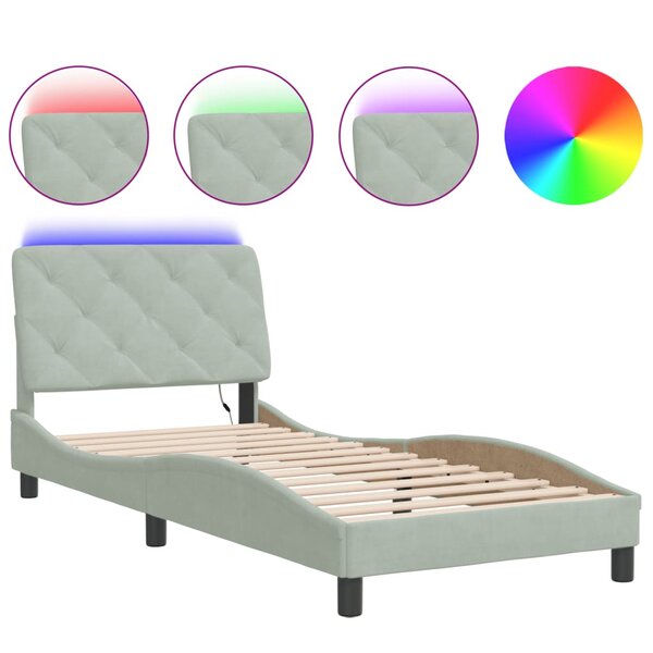 vidaXL Cadre de lit avec lumières LED gris clair 90x190 cm velours