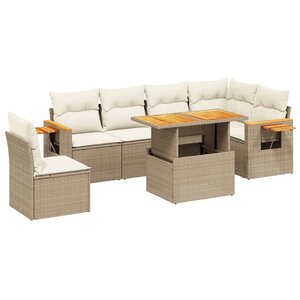 vidaXL Salon de jardin avec coussins 7 Pièces beige résine tressée