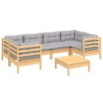 vidaXL Salon de jardin 7 Pièces avec coussins gris bois de pin