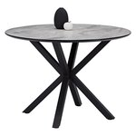 Ensemble repas table ronde 110 cm aspect pierre et 2 chaises grises  pieds metal noir