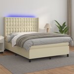 vidaXL Sommier à lattes de lit matelas LED Crème 140x190 cm Similicuir