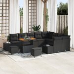 Ensemble de canapé de jardin vidaXL 12 pièces avec coussins Noir Poly Rattan Acacia