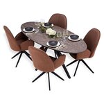 Table repas ovale marron/noir 4 chaises bouclé