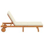 Chaise longue vidaXL avec des roues et un coussin crème en bois massif