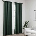 vidaXL Rideaux occultants aspect lin avec crochets 2Pièces Vert 140x245cm