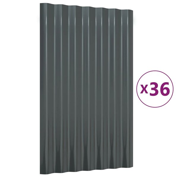 vidaXL Panneaux de toit 36 Pièces Acier enduit poudre Anthracite 60x36 cm