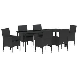 vidaXL Ensemble de salle à manger de jardin 7 pièces avec coussins en rotin synthétique noir