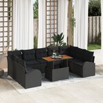Canapés de jardin vidaXL 10 pièces avec coussins en Rotin poly noir