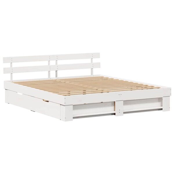 vidaXL Cadre de lit avec tiroir Blanc 180 x 200 cm Bois massif en pin