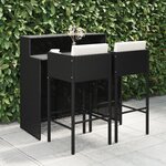 vidaXL Ensemble de bar de jardin 3 Pièces et coussins Résine tressée Noir