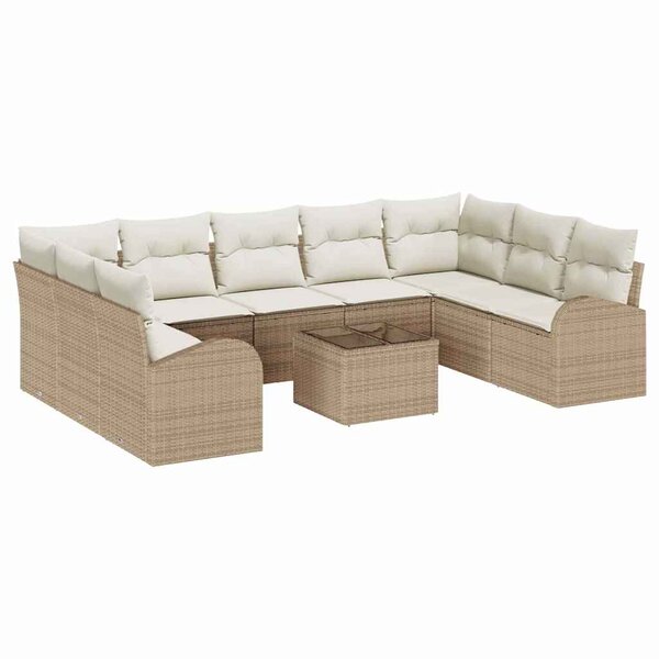 vidaXL Ensemble de Canapés avec coussin 10 Pièces Beige Poly Rattan