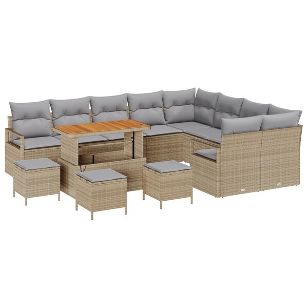 vidaXL Ensemble de canapé de jardin 13 pièces avec coussins Beige Poly Rattan Acacia