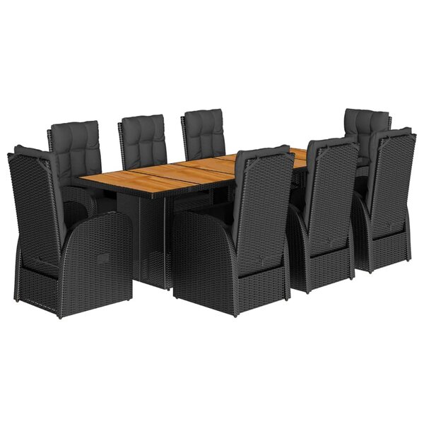 vidaXL Ensemble à manger de jardin 9Pièces coussins noir résine tressée