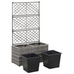 vidaXL Lit surélevé en treillis 2 pots 58x30x107cm Résine tressée Gris