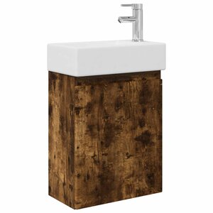 vidaXL Meuble de salle de bain avec robinet Chêne fumé