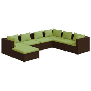 Salon de jardin meuble d'extérieur ensemble de mobilier 7 pièces avec coussins résine tressée marron 02_0017290