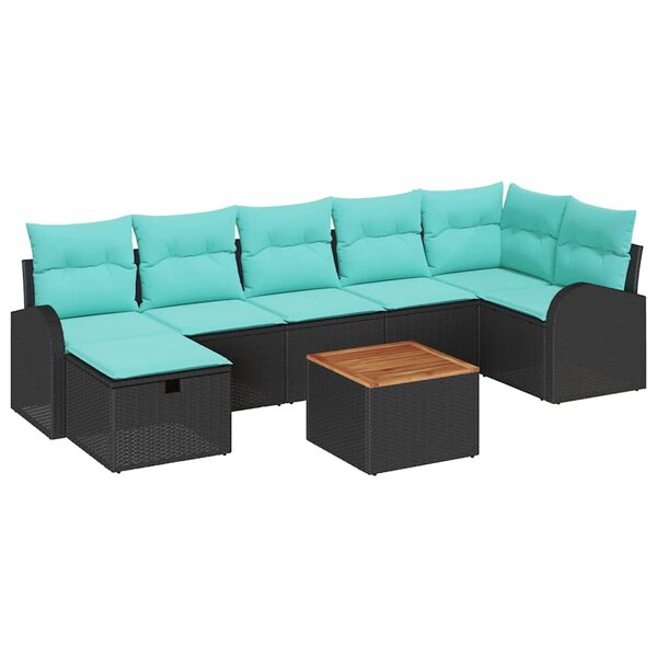 vidaXL Ensemble de canapé de jardin avec coussin 8 Pièces Noir Poly rotin