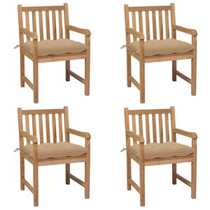 vidaXL Chaises de jardin lot de 4 et coussins beige bois teck solide