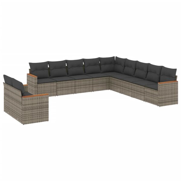vidaXL Salon de jardin 11 Pièces avec coussins gris résine tressée