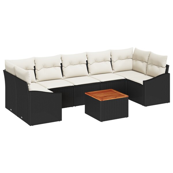 vidaXL Ensemble de Canapés de Jardin 8 pièces avec Coussins Noir Rattan Acacia
