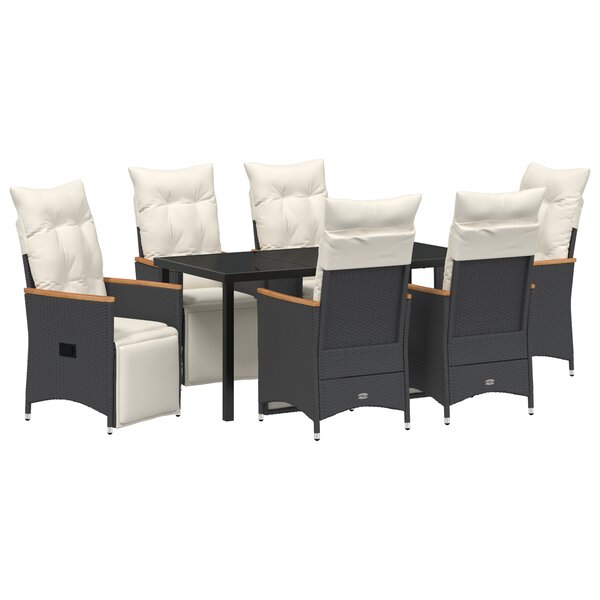 vidaXL Ensemble de salle à manger de jardin de 7 pièces avec coussins Rattan Poly Noir