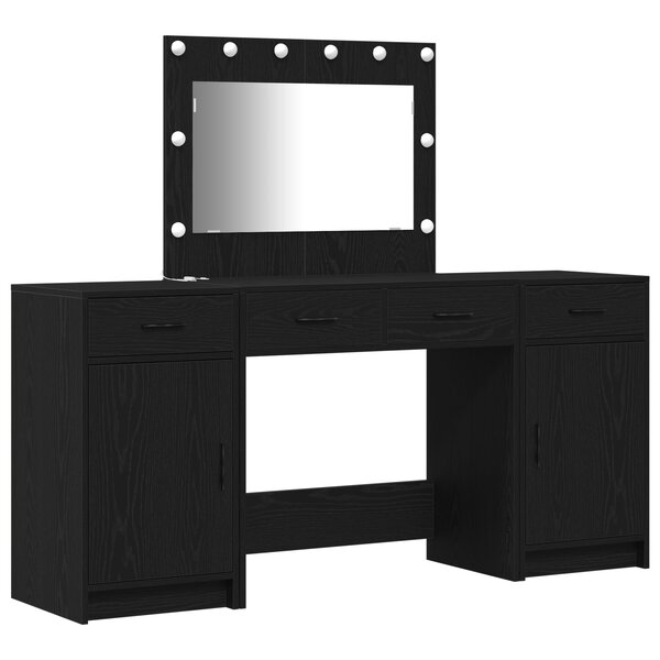 Set de coiffeuse 3 pièces avec LED en bois d'ingénierie noir