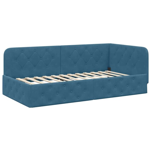 vidaXL Cadre de lit d'angle Bleu 90 x 190 cm Velours