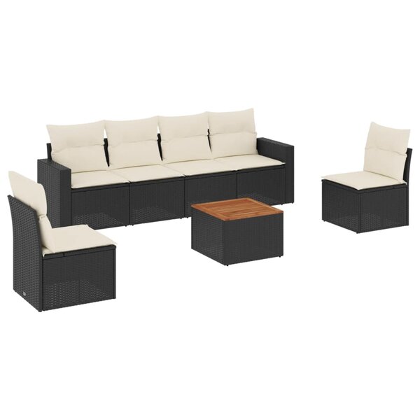 vidaXL Salon de jardin 7 Pièces avec coussins noir résine tressée