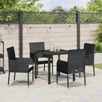 vidaXL Ensemble de Salle à Manger de Jardin 5 Pièces avec Coussins Noir Rattan Poly