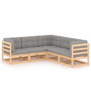 vidaXL Salon de jardin 5 Pièces avec coussins Bois de pin massif