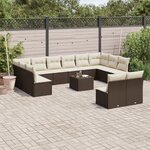 vidaXL Salon de jardin avec coussins 13 Pièces marron résine tressée