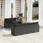 vidaXL Ensemble de canapé de jardin avec coussin 8 Pièces Noir Poly rotin