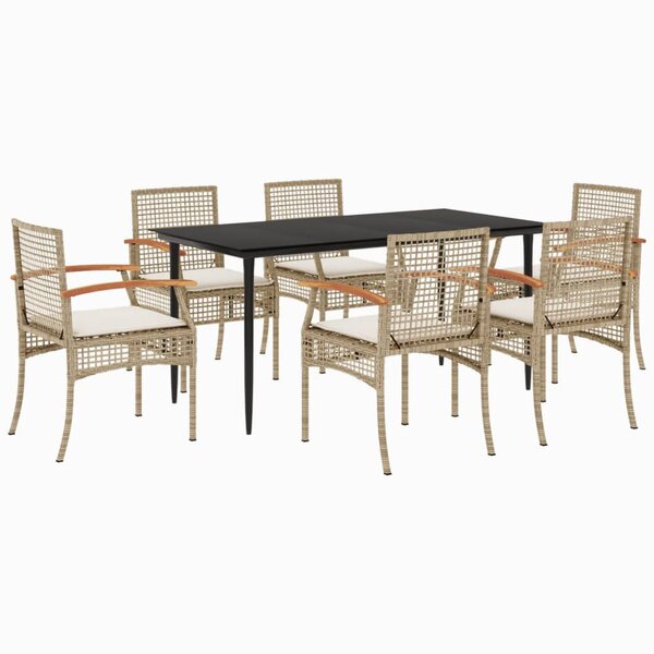 vidaXL Ensemble à manger de jardin et coussins 7 Pièces beige poly rotin