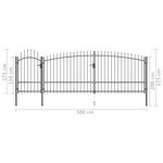 vidaXL Portail de clôture de jardin avec dessus en lance 5x2 25 m Noir