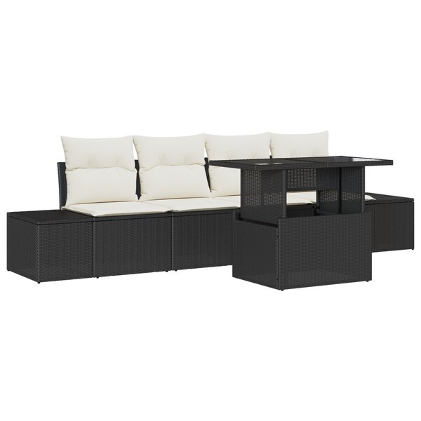 vidaXL Ensemble de canapé de jardin de 5 pièces avec coussins noir poly rotin