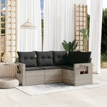 vidaXL Salon de jardin 4 Pièces avec coussins gris clair résine tressée