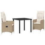 vidaXL Set de salle à manger de jardin 3 pièces avec coussins Beige Rotin synthétique.