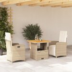 vidaXL Ensemble à manger de jardin et coussins 3 Pièces Beige poly rotin