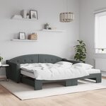 vidaXL Lit de jour avec gigogne et matelas gris foncé 100x200 cm tissu