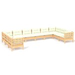 vidaXL Salon de jardin 10 Pièces avec coussins crème Bois de pin